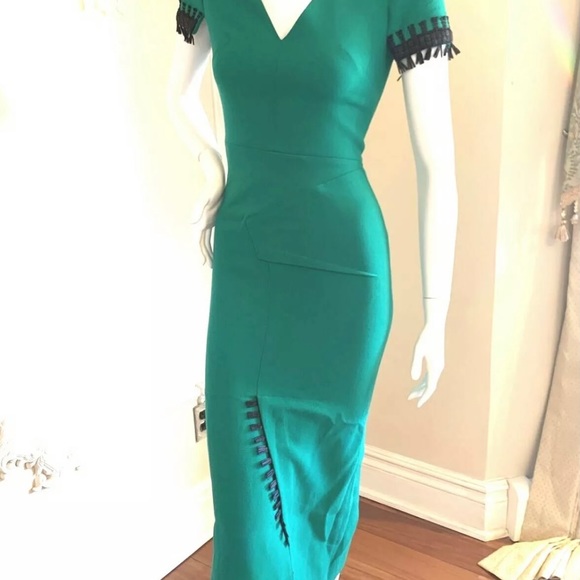 ROLAND MOURET Emerald-green Crêpe Dress US SIZE 2 - Picture 5 of 12